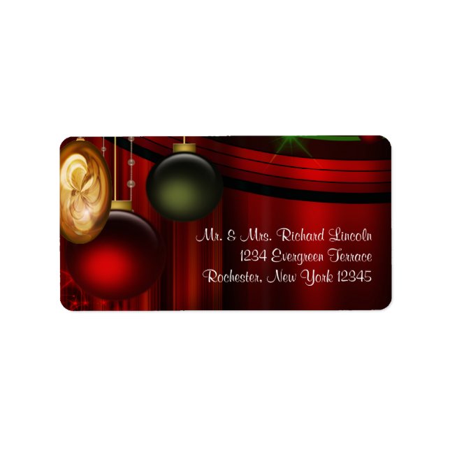 Red Tree Ornaments Christmas Address Labels (Front)