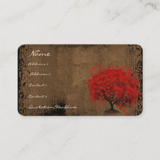 Red Tree Roots Swirls Hearts Mysterious Business Card