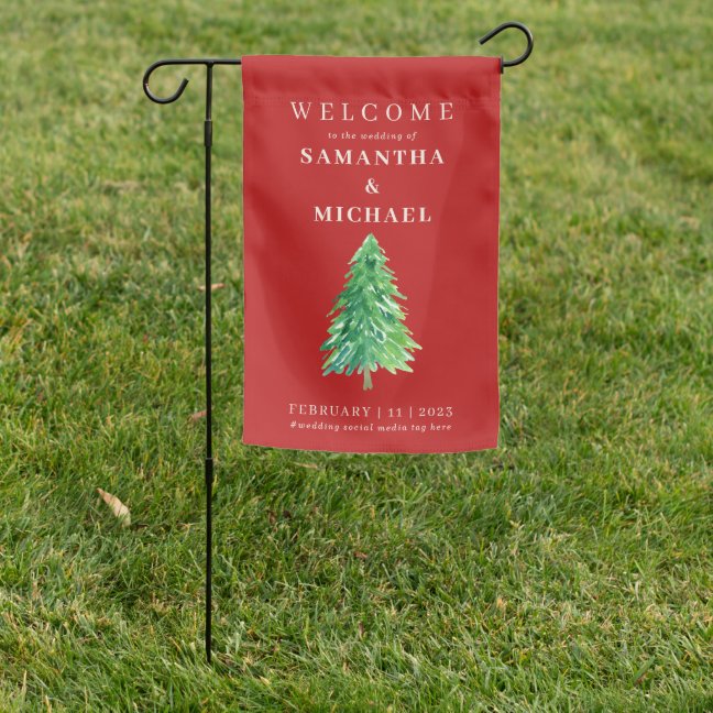 Red Tree Watercolor Christmas Modern Garden Flag