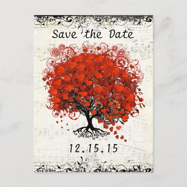 Red Tree Wedding Save The Date Announcement Postcard (Front)