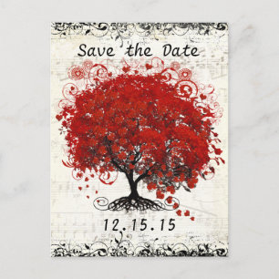Red Tree Wedding Save The Date Announcement Postcard