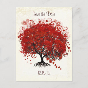 Red Tree Wedding Save The Date Announcement Postcard