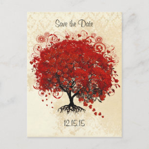 Red Tree Wedding Save The Date Announcement Postcard