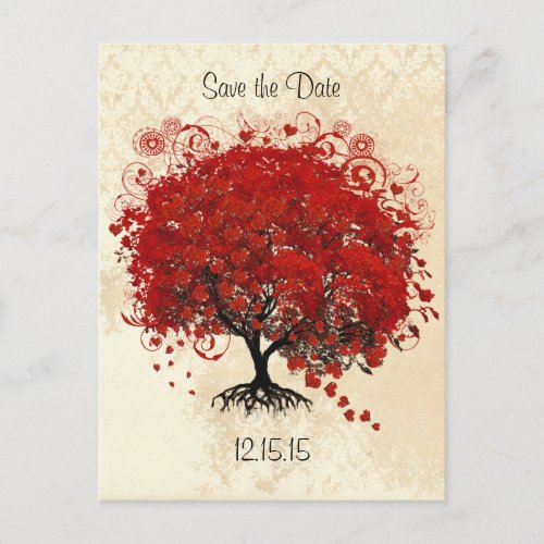 Red Tree Wedding Save The Date Announcement Postcard