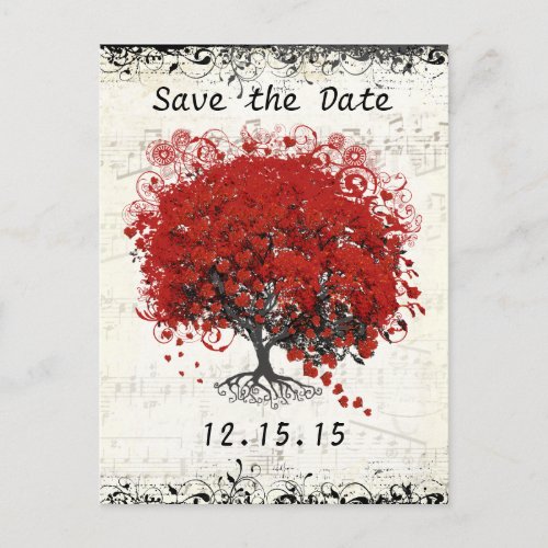 Red Tree Wedding Save The Date Announcement Postcard
