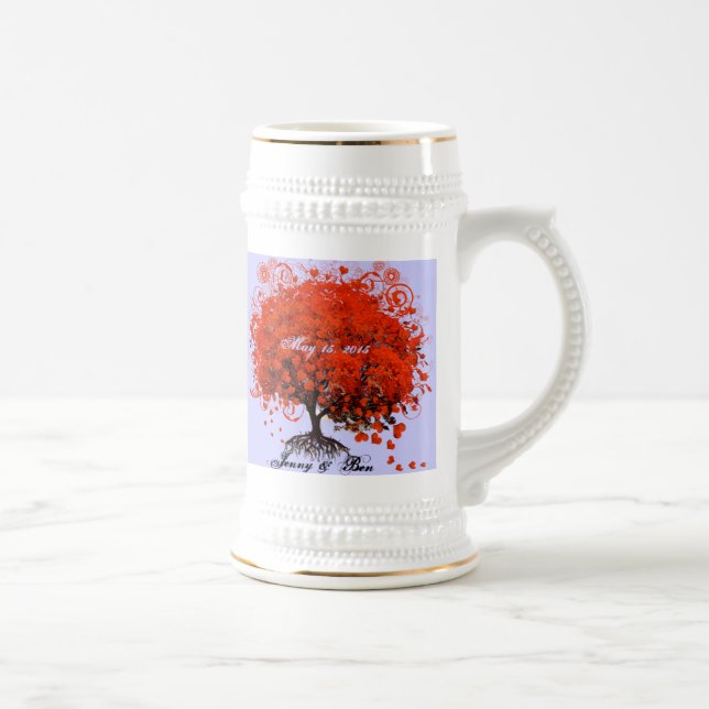 Red Tree Wedding T-Shirts, Gifts, Stickers & Favor Beer Stein (Right)