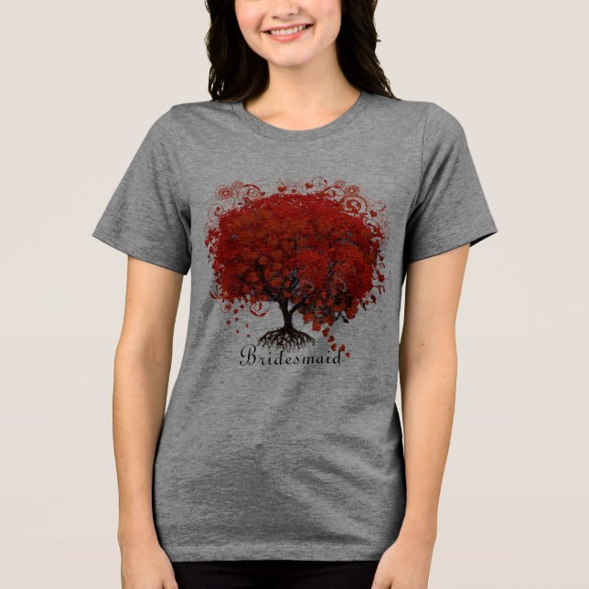 Red Tree Wedding T-Shirts, Gifts, Stickers & Favor Tri-Blend Shirt (Front)