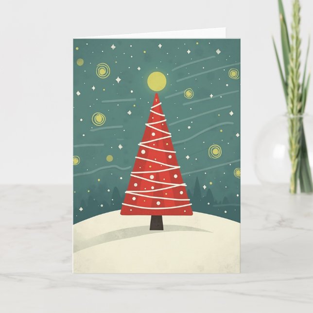 Red Tree Winter Night Card (Front)