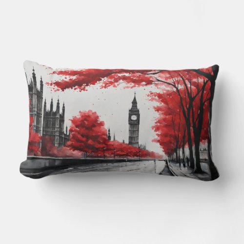 Red trees  Big Ben Lumbar Pillow