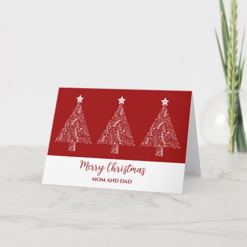 Red Trees Mom and Dad Christmas Card