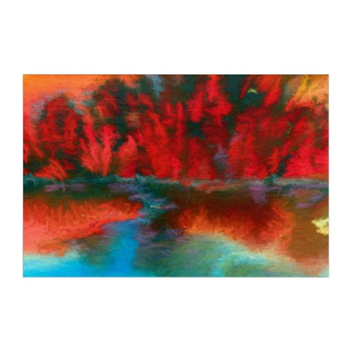 Red trees over blue water  Wall Art
