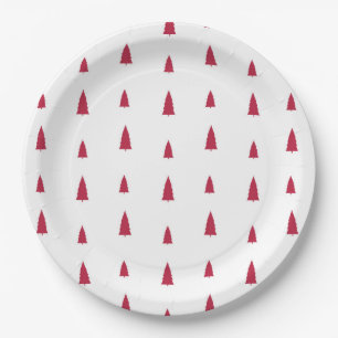Red Trees Simple Modern Christmas Paper Plates