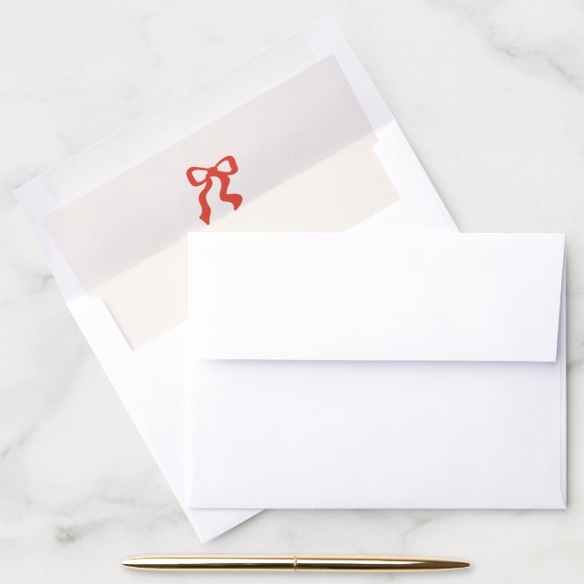 red trendy modern ribbon bow christmas card envelope liner (Desk)
