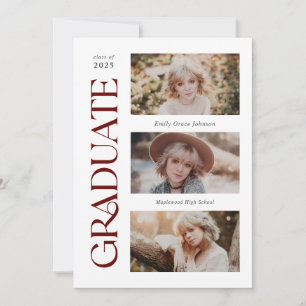 Red Trendy Serif Multiple Photo Graduation Announcement