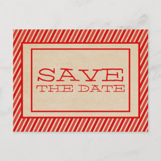 Red Trendy Stripes Save the Date Postcard
