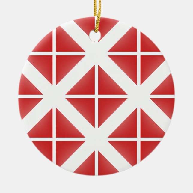Red Trendy Triangle Pattern Ceramic Ornament (Front)