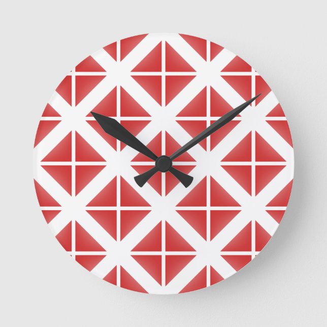 Red Trendy Triangle Pattern Round Clock (Front)