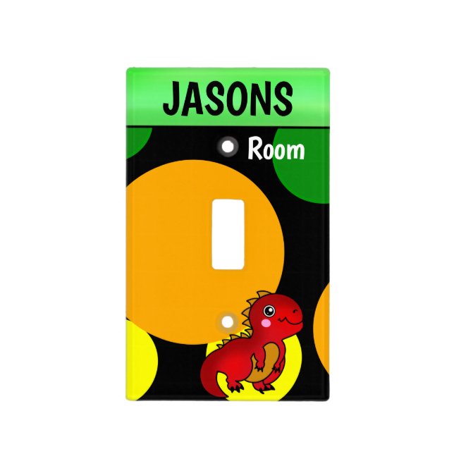 Red Trex Smiling Dinosaur with Bright Circles Light Switch Cover (Front)
