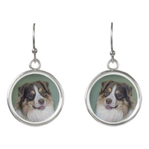 Red Tri Aussie Dog Art Earrings