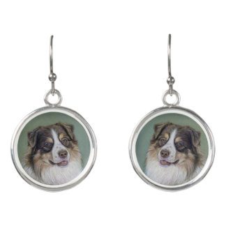 Red Tri Aussie Dog Art Earrings