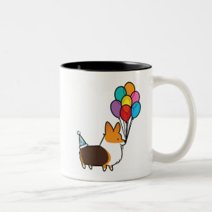 Red Tri-Color Corgi Birthday Balloons Mug