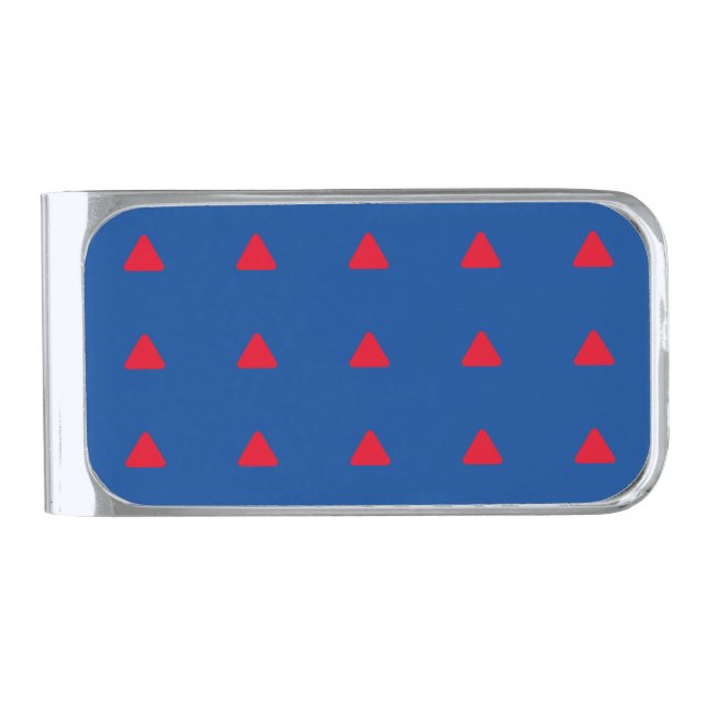 Red Triangle Pattern Blue Modern Artwork Silver Finish Money Clip (Front)
