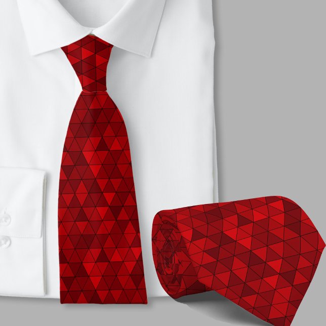 Red triangles Geometric Pattern mens modern Neck Tie (Creator Uploaded)