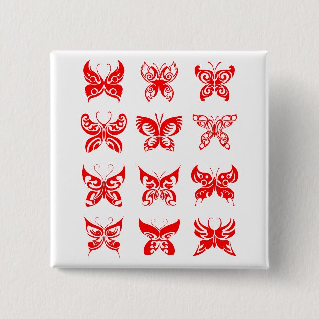Red Tribal Butterfly Ornamental Button (Front)