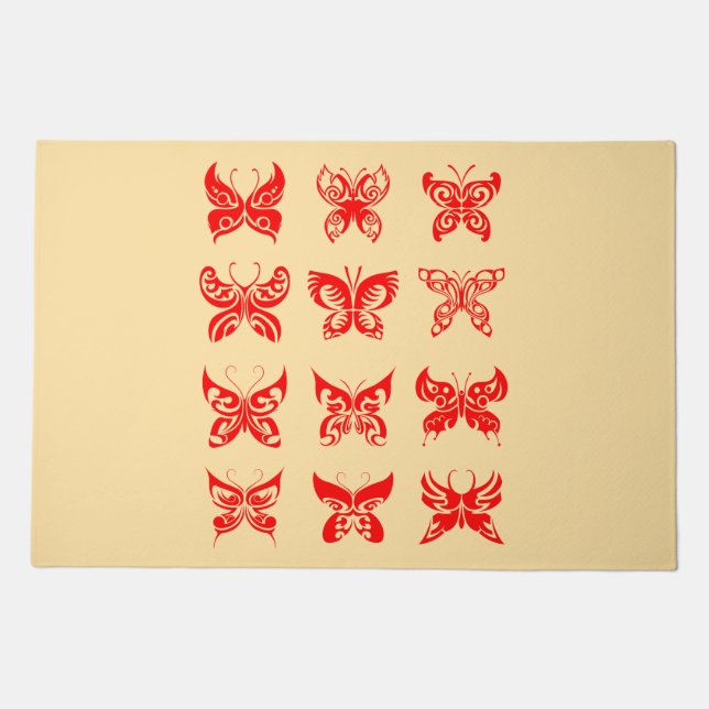 Red Tribal Butterfly Ornamental Doormat (Front)