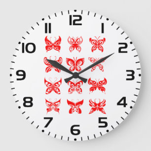 Red Tribal Butterfly Ornamental Large Clock