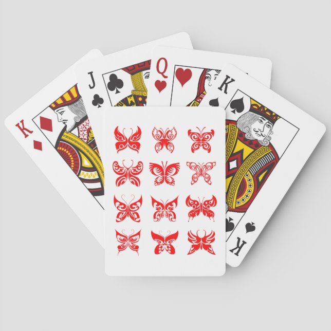 Red Tribal Butterfly Ornamental Poker Cards (Back)