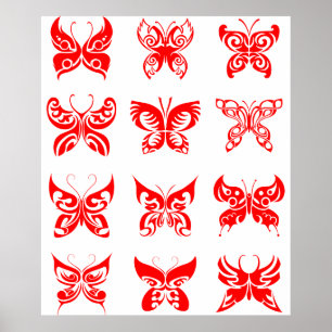 Red Tribal Butterfly Ornamental Poster