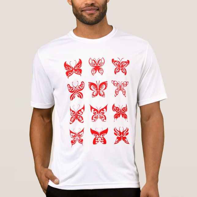 Red Tribal Butterfly Ornamental T-Shirt (Front)