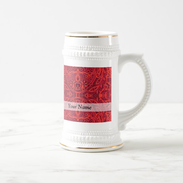 Red tribal damask pattern beer stein (Right)