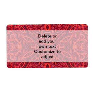 Red tribal damask pattern label