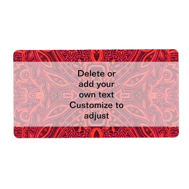 Red tribal damask pattern label (Front)