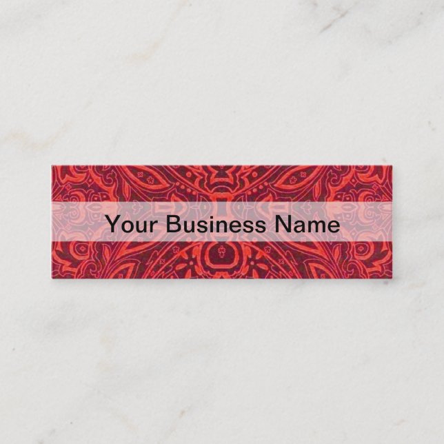 Red tribal damask pattern mini business card (Front)