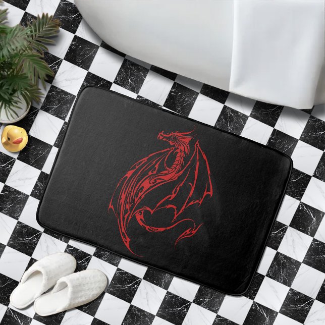 Red Tribal Dragon Black Bathroom Mat (Creator Uploaded)