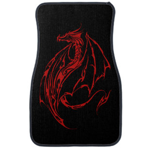Red Tribal Dragon Black Car Floor Mat