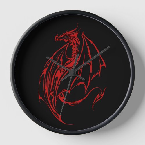 Red Tribal Dragon Black Clock