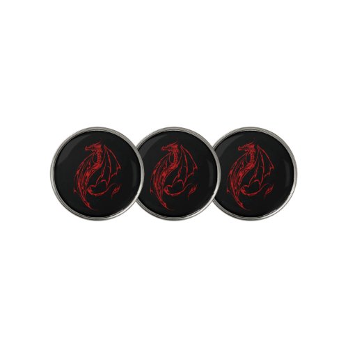 Red Tribal Dragon Black Golf Ball Marker