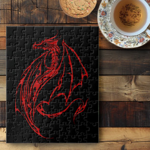 Red Tribal Dragon Black Jigsaw Puzzle