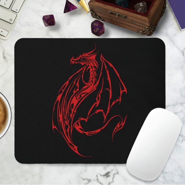 Red Tribal Dragon Black Mouse Pad (Creator Uploaded)