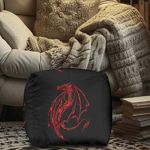 Red Tribal Dragon Black Pouf