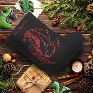 Red Tribal Dragon Black Small Christmas Stocking