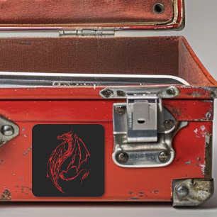 Red Tribal Dragon Black Square Sticker