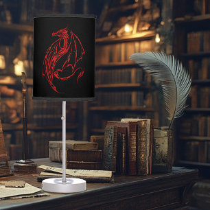 Red Tribal Dragon Black Table Lamp