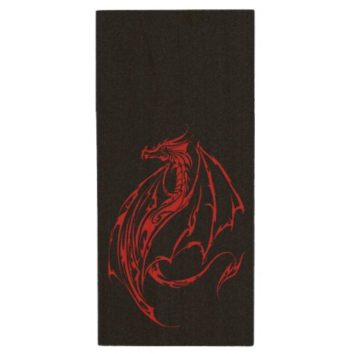 Red Tribal Dragon Black Wood USB Flash Drive