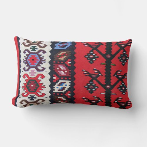 Red Tribal Ethnic Pattern Boho Kilim Rug Lumbar Pillow