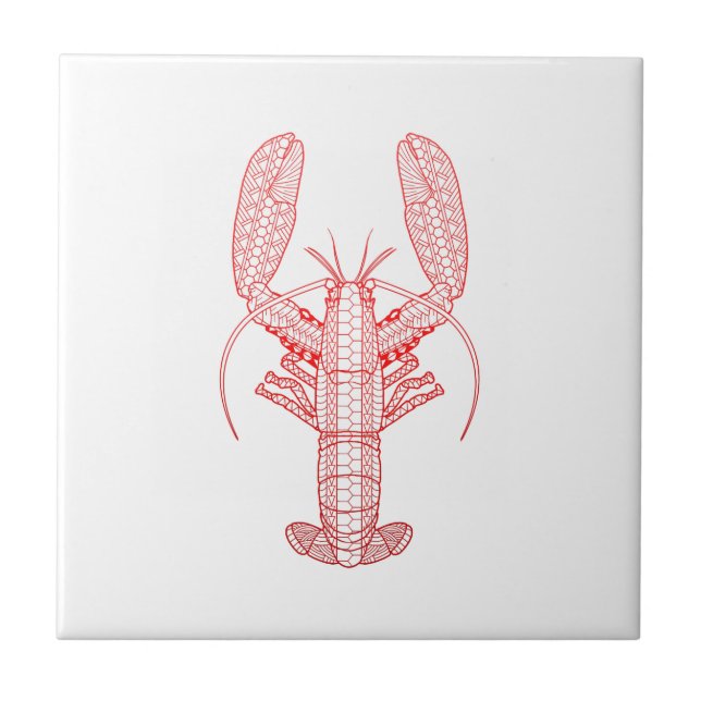 Red Tribal Lobster Ceramic Tile (Front)